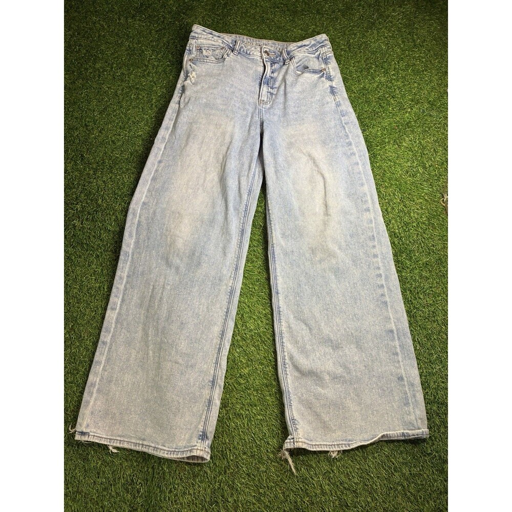 American Eagle Wide Leg Jeans Women’s 8 Regular Light Wash Stretch Distressed